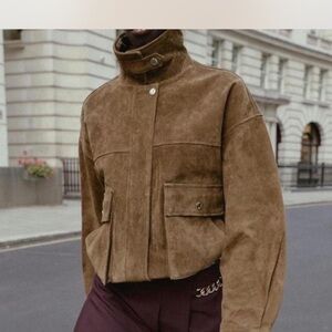 House of Harlow mock neck suede camel bomber jacket